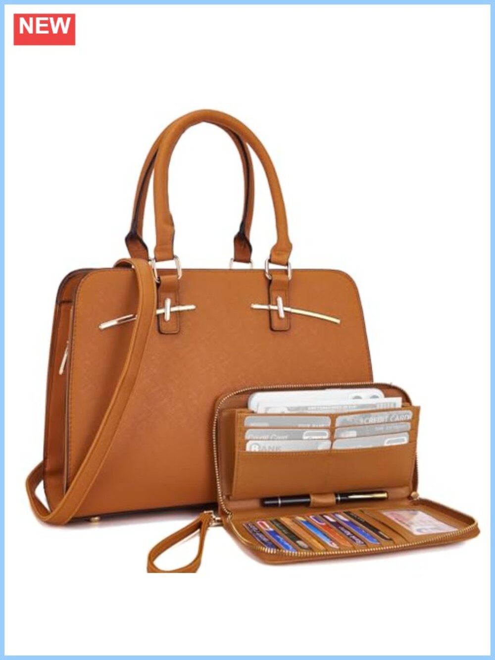 2-in-1 PU Leather Tote Bag & RFID Wallet Set Work Travel Satchel